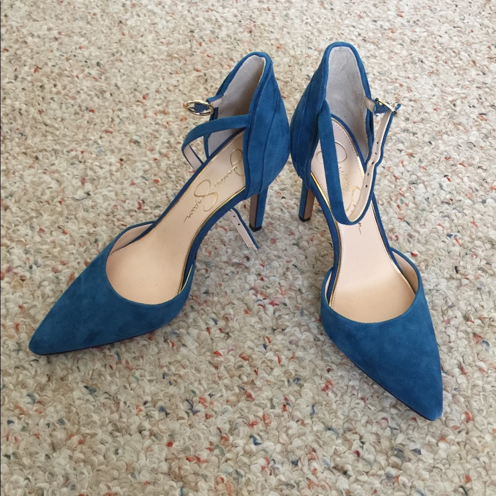 Teal velvet heels